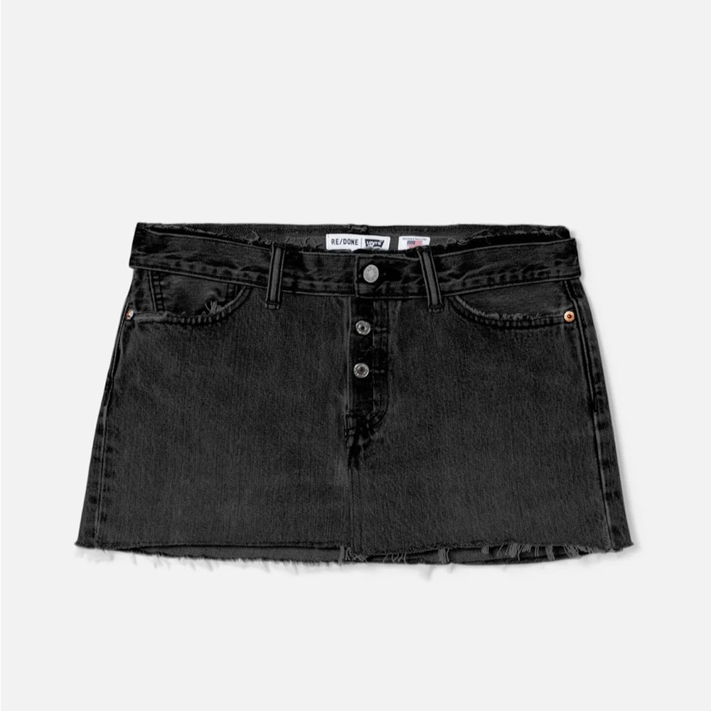 Re/Done Black Denim Mini Skirt